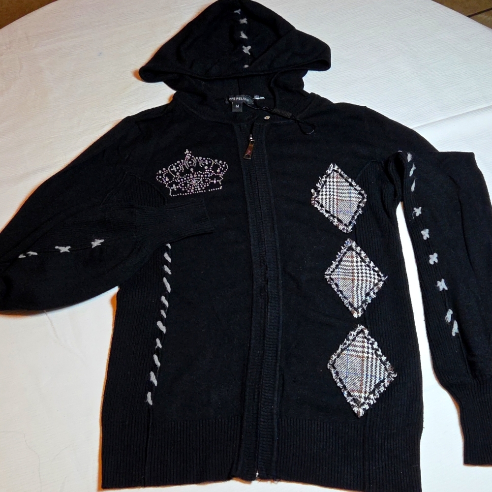 Peppe Peluso Black and Gray Hooded Jacket